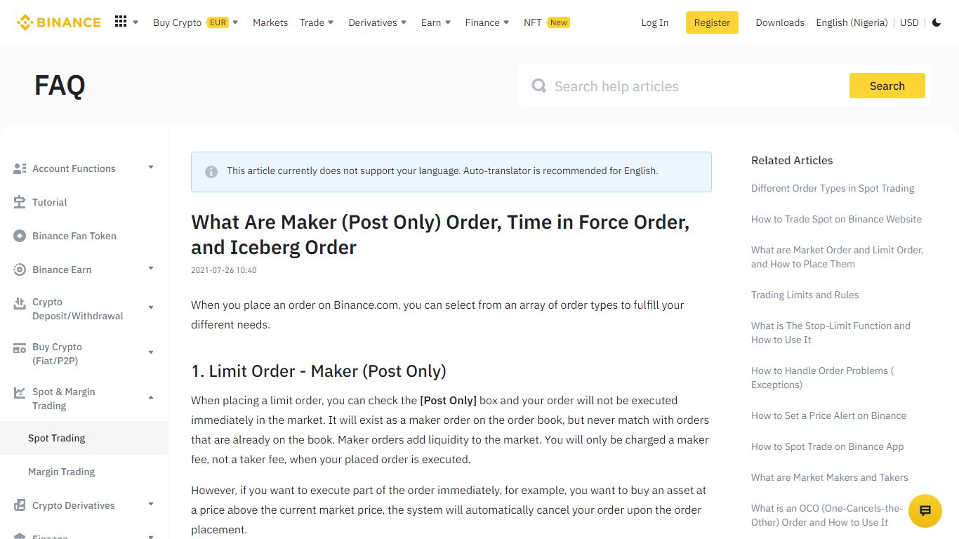 What Are Maker (Post Only) Order, Time in Force Order, and ... - Binance